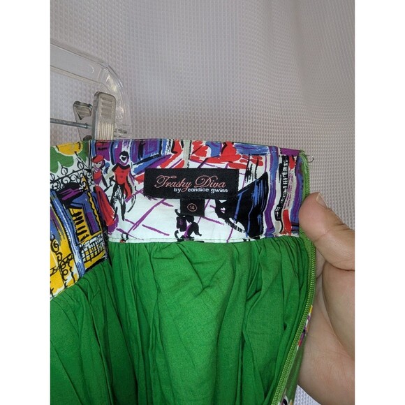 Trashy Diva Carnival Skirt Retro Pinup 50s Green Full High Waist Sz. 14 (L09) - Picture 6 of 8